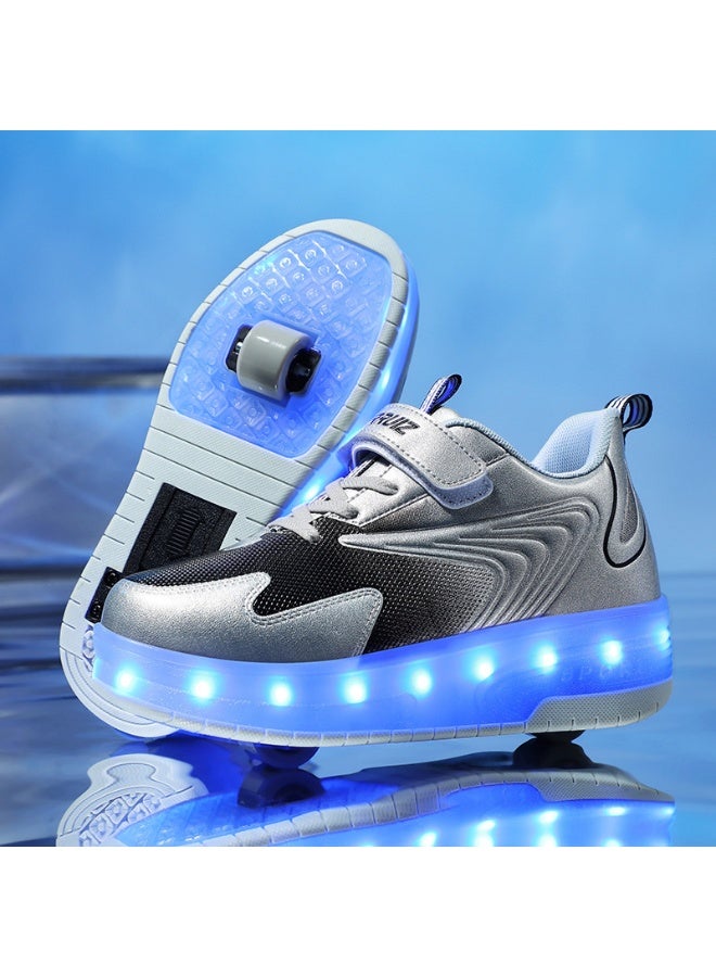 Children's LED Light-Up Double-Wheel Roller Skates - Rechargeable Glow-in-the-Dark Shoes