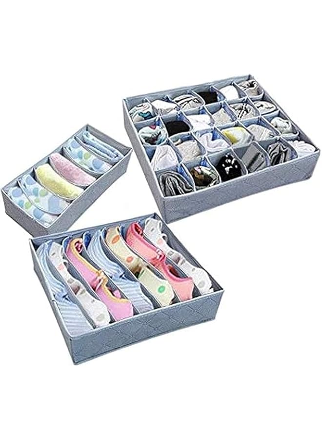 Green Tiger 3pcs Foldable Underwear & Bra Organizer Box - Non-Woven Fabric Storage Holder for Socks, Ties, and Accessories (Gray) - Image 2