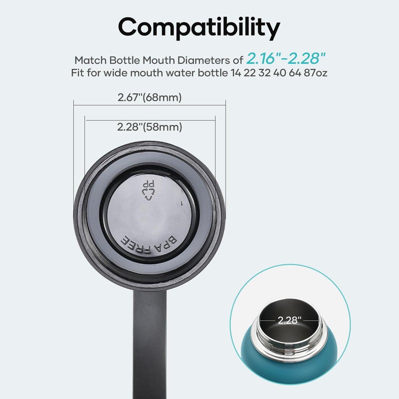 BUZIO Straw Lid Wide Mouth (BPA Free), Replacement Flip Top Cap for Hydro Flask Water Bottle Stainless Steel Lids with 2 Straws and Brushes | Sports 2.16in Straw Cap for 18oz,32oz,40oz,64oz,87oz,128oz - Image 3