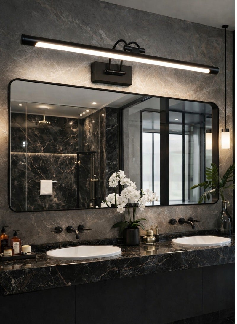 AL THURAYAT Modern 3-Color Dimmable Wall Lamp, 15W, 60 cm. With this modern wall lamp, it provides balanced lighting, ideal for placing above mirrors. (Black color) - Image 1