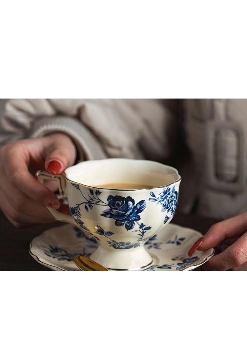 M MIAOYAN M MIAOYAN European retro coffee cup and saucer ceramic British Phnom Penh big mouth blue and white cup French restaurant bar home  - Image 3