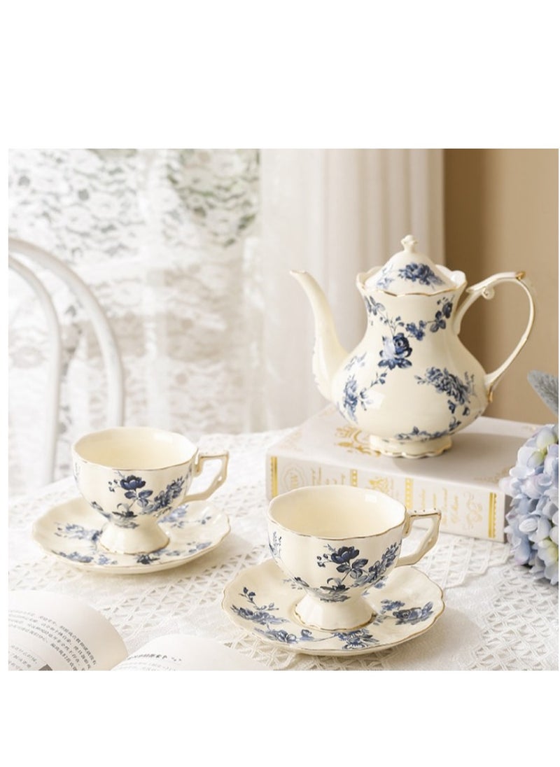 M MIAOYAN M MIAOYAN European retro coffee cup and saucer ceramic British Phnom Penh big mouth blue and white cup French restaurant bar home  - Image 4