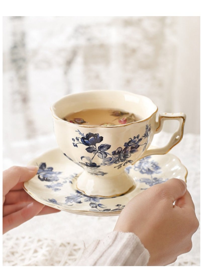 M MIAOYAN M MIAOYAN European retro coffee cup and saucer ceramic British Phnom Penh big mouth blue and white cup French restaurant bar home  - Image 1