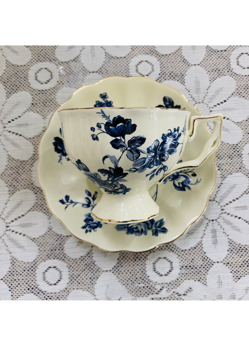 M MIAOYAN M MIAOYAN European retro coffee cup and saucer ceramic British Phnom Penh big mouth blue and white cup French restaurant bar home  - Image 2