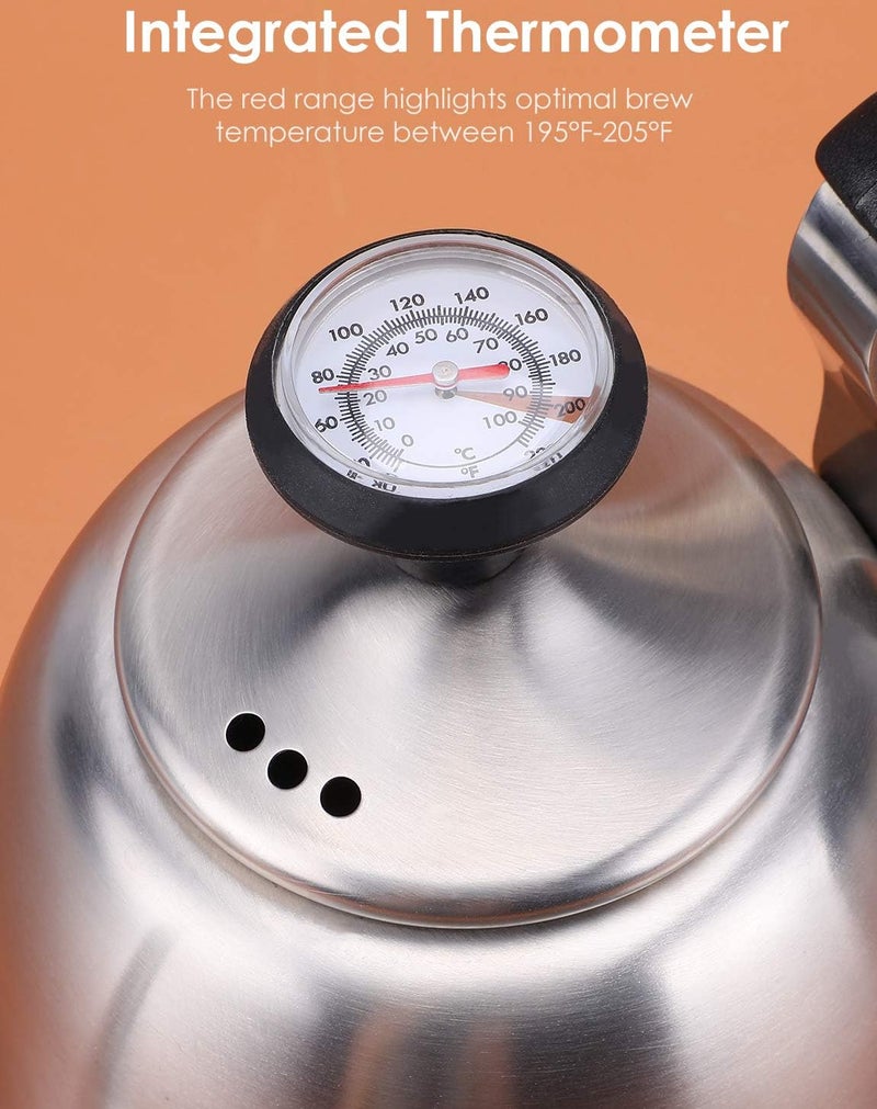 Chefbar Tea Kettle with Thermometer for Stove Top Gooseneck Kettle, Pour Over Coffee Tea Pot, Goose Neck Tea Pot Stovetop, Hot Water Heater for Camping, Home & Kitchen, Stainless Steel - Small 28oz - Image 4