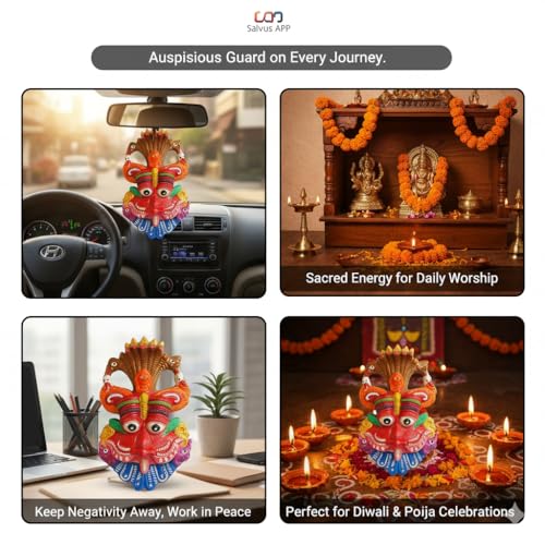 Salvus APP SOLUTIONS Narsingh Kirtimukha Metal Wall Hanging Face Mask for Home Entrance & Pooja Room Décor, Traditional Hindu Decorative Wall Art, Red, 3.5 x 6 Inch - Image 5
