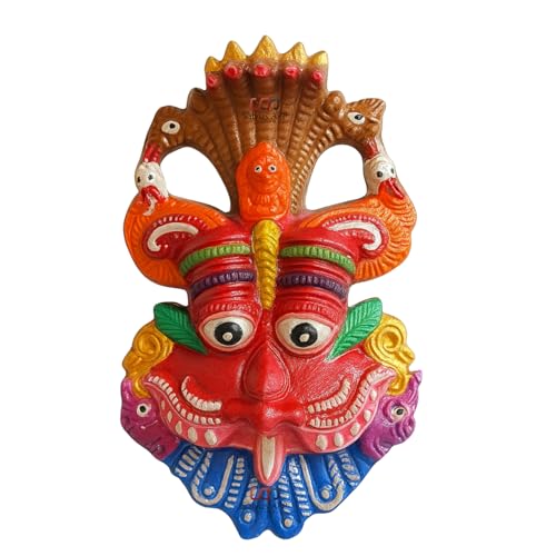 Salvus APP SOLUTIONS Narsingh Kirtimukha Metal Wall Hanging Face Mask for Home Entrance & Pooja Room Décor, Traditional Hindu Decorative Wall Art, Red, 3.5 x 6 Inch - Image 1