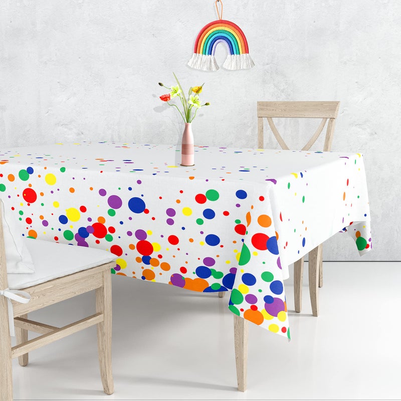Rainbow Dot Tablecloth Colorful Polka Dot Tablecloth 54x108 Rectangle Polyester Fabric Table Cover for Rainbow Birthday Baby Shower Christmas Carnival Festival Paint Theme Party Decor Supplies