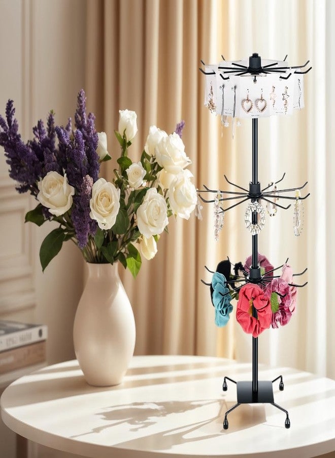 bahforam 3 Tier Rotating Keychain Earring Display Stand - Black, 28.35 x 11.81 Inch - Ideal for Vendor Events, Ornament & Bracelet Display - Image 2