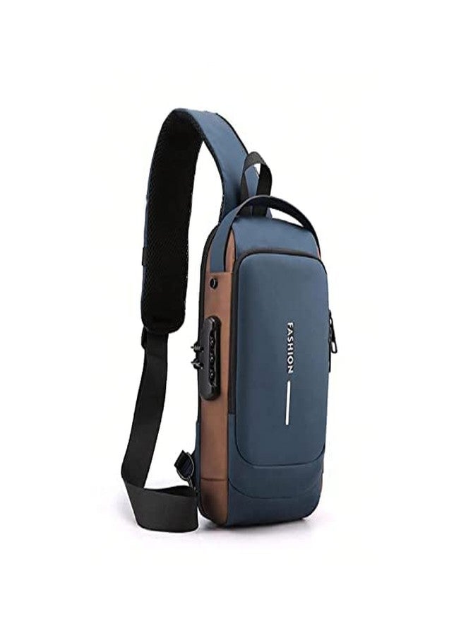 SHRBI Multifunction Password Anti-Theft Secreat Backpack Shoulder Crossbody Chest Bag with USB Charging Port Lightweight Casual Daypack (METALLIC BLUE) - Image 1