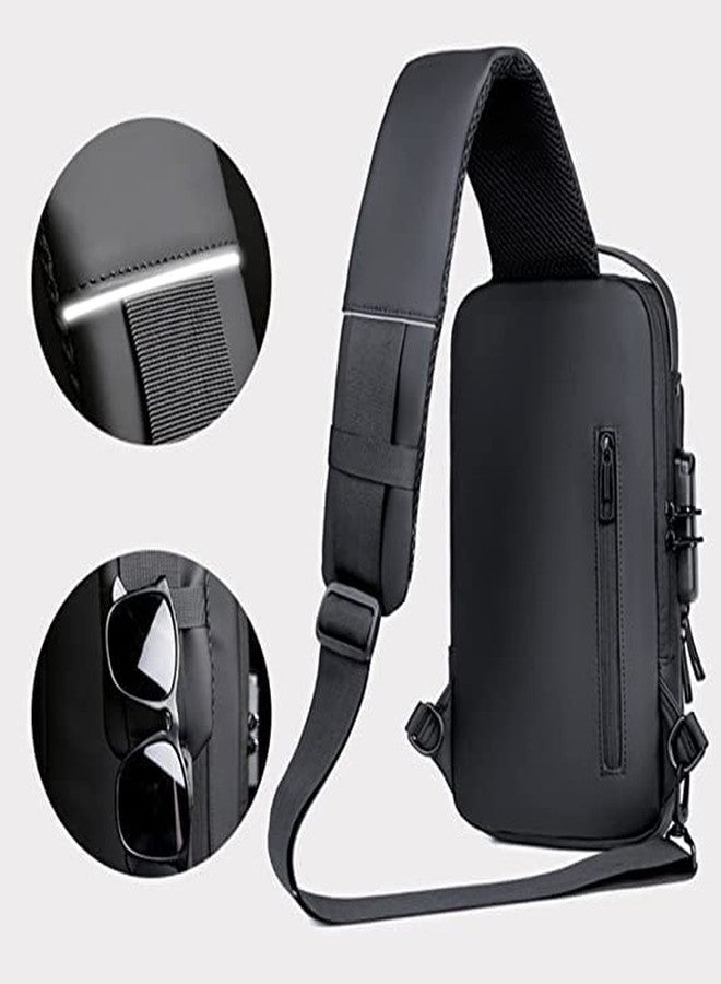 SHRBI Multifunction Password Anti-Theft Secreat Backpack Shoulder Crossbody Chest Bag with USB Charging Port Lightweight Casual Daypack (METALLIC BLUE) - Image 5