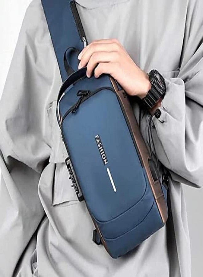 SHRBI Multifunction Password Anti-Theft Secreat Backpack Shoulder Crossbody Chest Bag with USB Charging Port Lightweight Casual Daypack (METALLIC BLUE) - Image 2