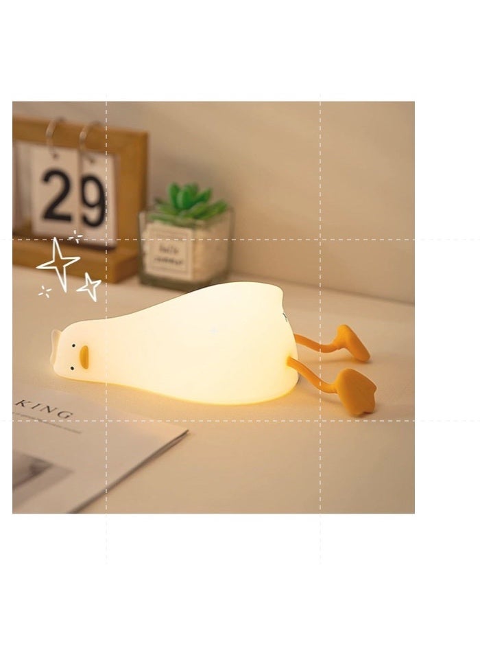 ELTRAZONE Cute Lying Flat Duck Night Light, 3-Level Dimmable Nursery Nightlight, Kawaii Squishy Silicone Light-Up Duck, Rechargeable Touch Lamp, Best Gift for Kids, Toddlers & Adults, Perfect Room Decor