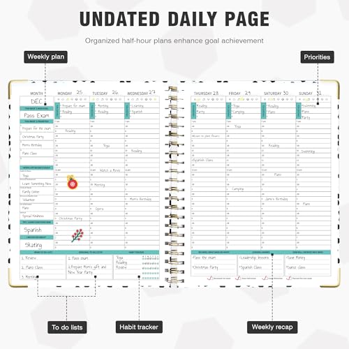 Ospelelf Undated Spiral Planner 12 Months, Daily Weekly and Monthly Academic Planner with Clip 8.5 x 11 - Image 3