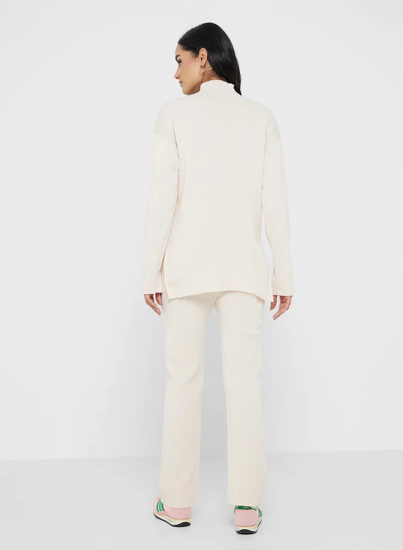 جينجر بيسيكس Marled Fine Knit Wool Blend Sweater & Pant Set