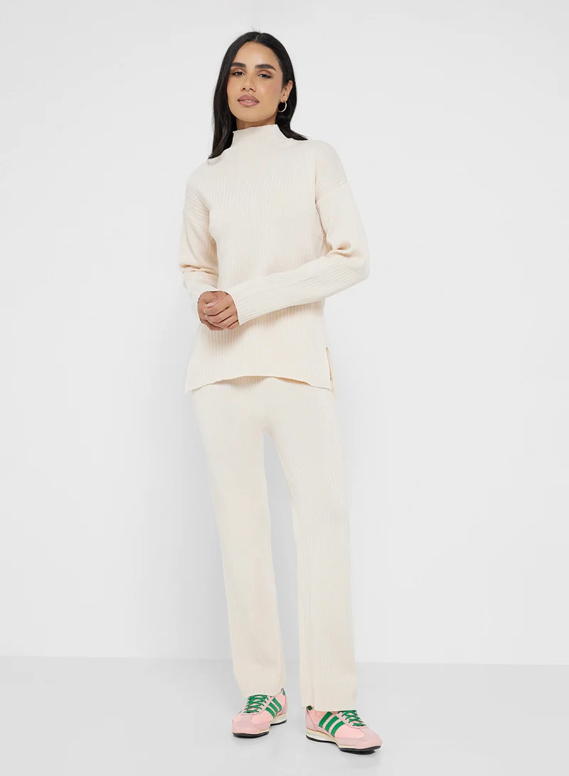 جينجر بيسيكس Marled Fine Knit Wool Blend Sweater & Pant Set