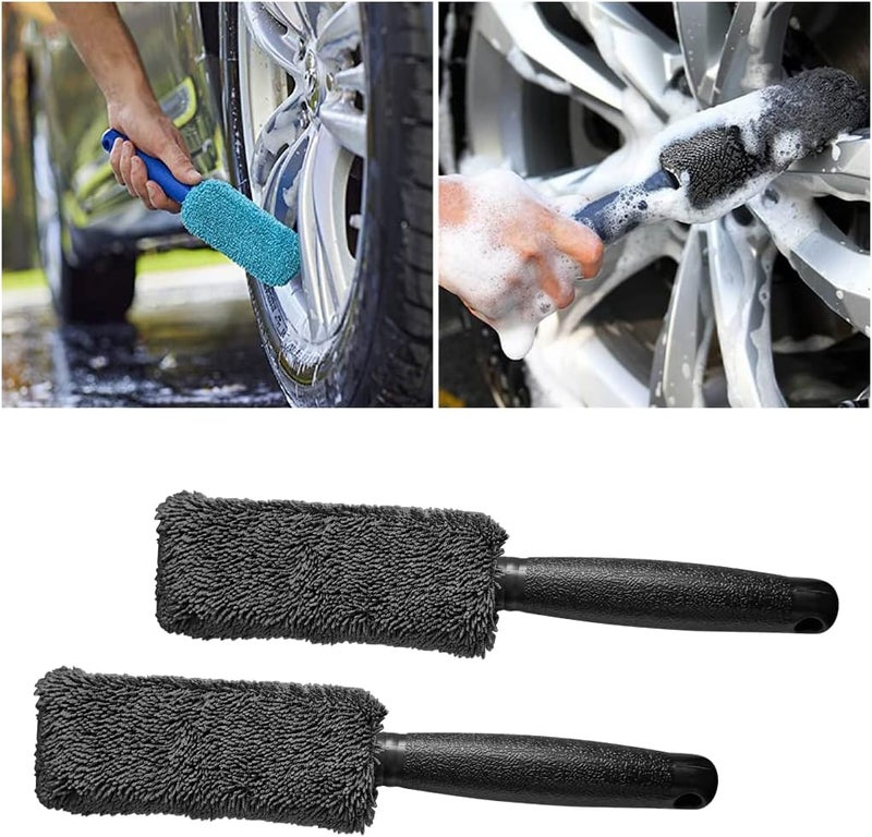 JNNJ 2 Pcs Wheel Brush, Soft Microfiber Metal Free Rim and Wheel Brushes Kit, Easy Reach Tire Detailing Washing Tool, Professional Grade Scratch Free Wheel Cleaning Set for Cars Motorcycles(Grey) - Image 1