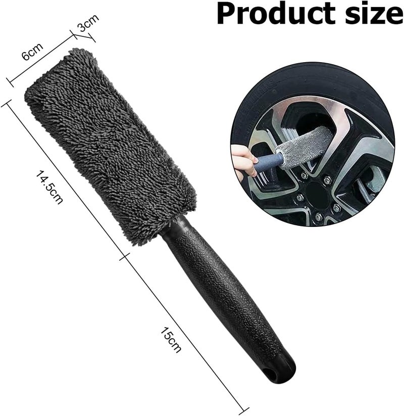 JNNJ 2 Pcs Wheel Brush, Soft Microfiber Metal Free Rim and Wheel Brushes Kit, Easy Reach Tire Detailing Washing Tool, Professional Grade Scratch Free Wheel Cleaning Set for Cars Motorcycles(Grey) - Image 2