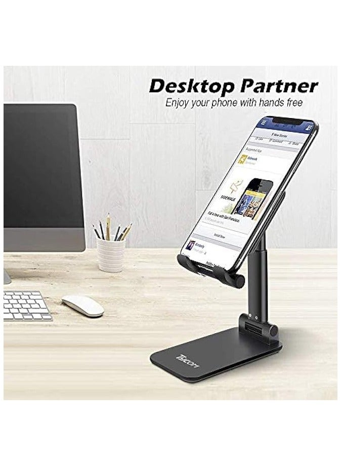 TYCOM Cell Phone Stand, Adjustable phone holder for Desk, Foldable Desktop Tablet Stand Holder, Double Adjustable Mobile stand Phone Tablet Holder (Black) - Image 2