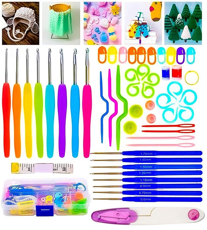 Sakrai Sakrai Knitting Crochet Hook Needle Set 52pcs Sewing Kit 16pcs Soft Grip Handle Hooks 06mm6mm Scissor Tape Measure Hand Knitte DIY Weave Yarn Craft Tools to Knit Hats Socks Sweaters