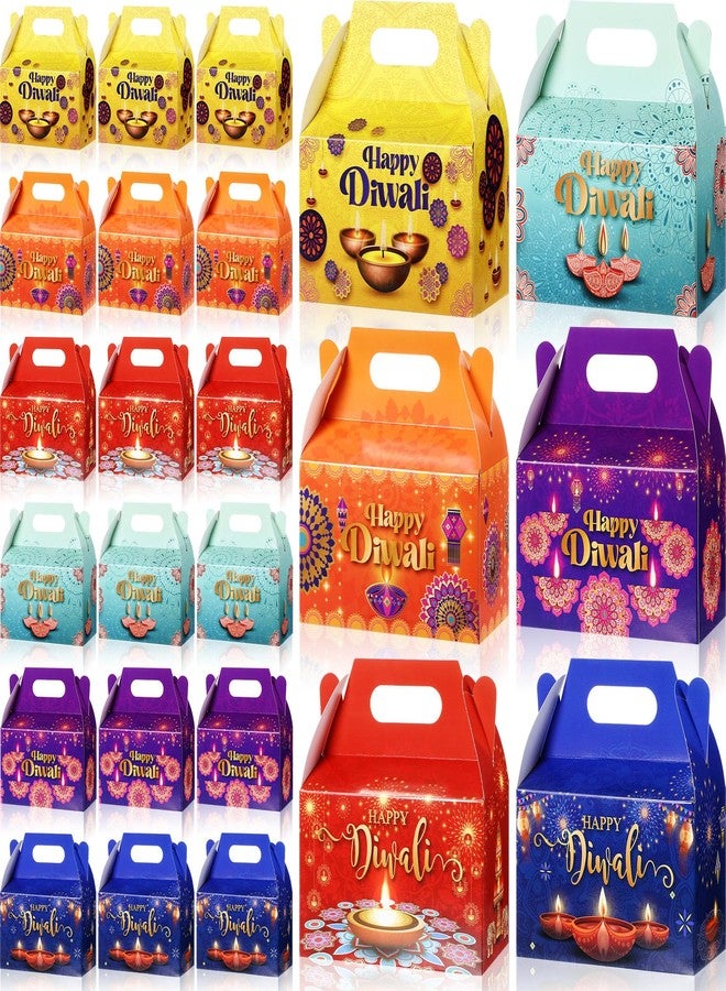 Kolldenn 24 Pcs Happy Diwali Party Favor Gift Boxes, Diwali Treat Boxes Indian Festival of Lights Gifts Gable Boxes Goodie Candy Snack Sugar Chocolate Gift Boxes for Party Decorations - Image 1