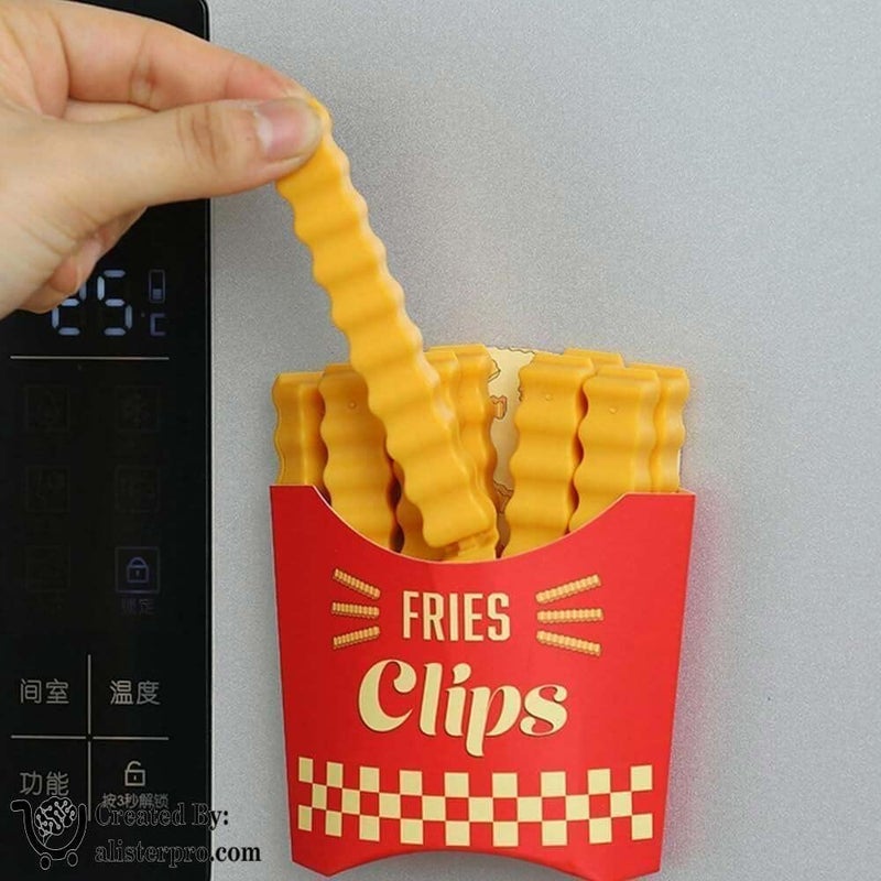 Bag Clips - French Fries Shape with Plastic Holder, Reusable Food Sealing Clips for Snacks, Baking Chips, 12 Pcs Set to Keep Fresh in Kitchen - Image 1