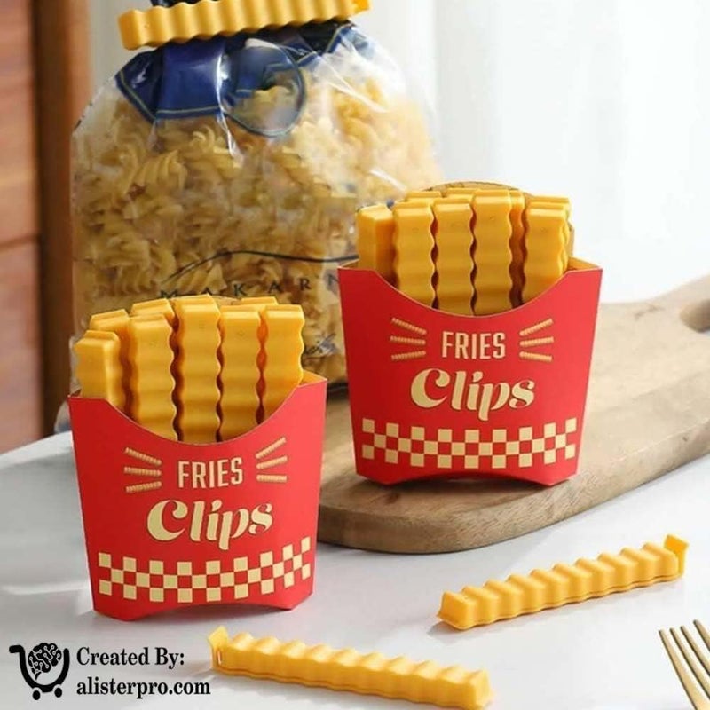 Bag Clips - French Fries Shape with Plastic Holder, Reusable Food Sealing Clips for Snacks, Baking Chips, 12 Pcs Set to Keep Fresh in Kitchen - Image 2