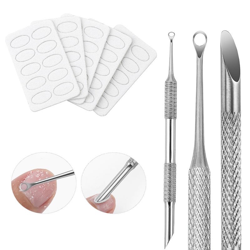 KACHIMOO Cuticle Pusher with 2 Ends,Pre-treatment Cuticle Pusher Cuticle Remover with Sandpaper Sheets,Nail Art Dead Skin Removing Manicure Tool (1 Cuticle Pusher+5 Sandpaper Sheets) - Image 1