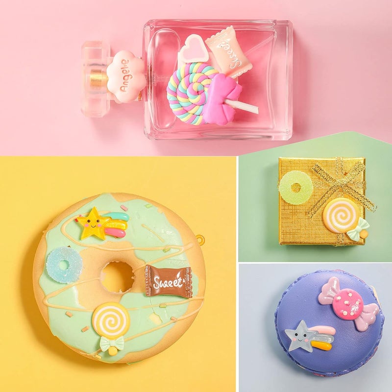 WILLBOND 120 قطعة مجموعة سحرية متنوعة لطيفة طقم صنع خرز مسطح خلفية مختلطة حلوى ريسين عشوائية زينة حلوى كاواي للحرف اليدوية والتزيين - Image 4