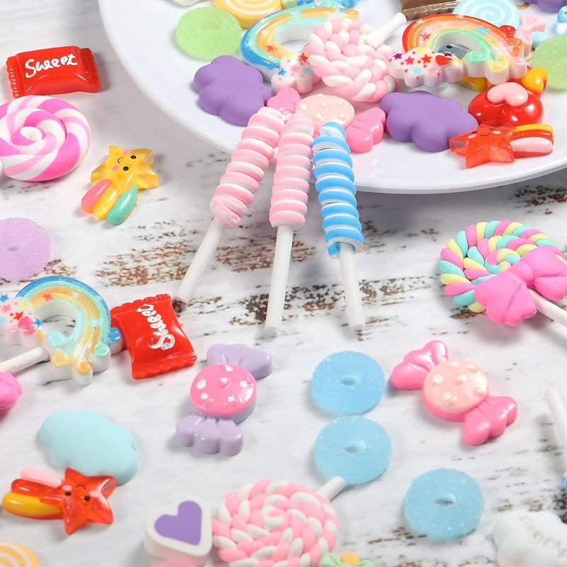 WILLBOND 120 قطعة مجموعة سحرية متنوعة لطيفة طقم صنع خرز مسطح خلفية مختلطة حلوى ريسين عشوائية زينة حلوى كاواي للحرف اليدوية والتزيين - Image 2