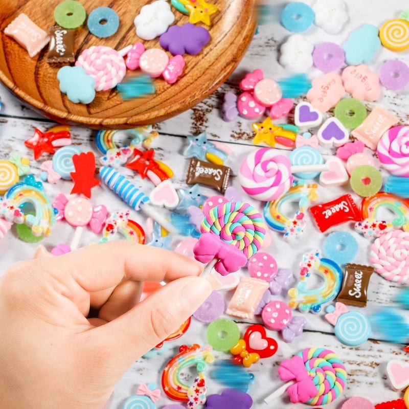 WILLBOND 120 قطعة مجموعة سحرية متنوعة لطيفة طقم صنع خرز مسطح خلفية مختلطة حلوى ريسين عشوائية زينة حلوى كاواي للحرف اليدوية والتزيين - Image 5