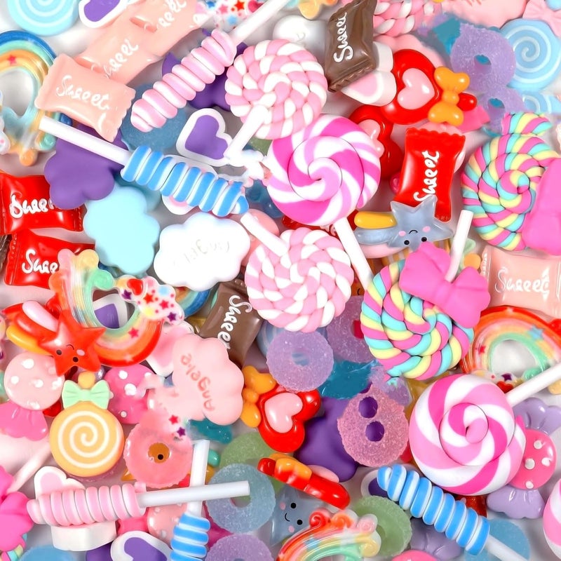 WILLBOND 120 قطعة مجموعة سحرية متنوعة لطيفة طقم صنع خرز مسطح خلفية مختلطة حلوى ريسين عشوائية زينة حلوى كاواي للحرف اليدوية والتزيين - Image 1