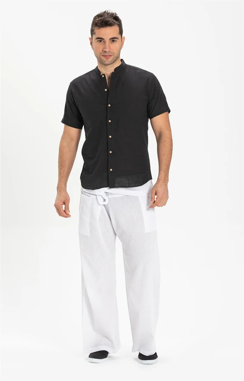 Eliş Şile Bezi Short Sleeve Şile Cloth Bodrum Men's Shirt Black 3003