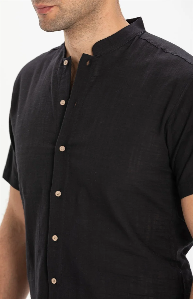 Eliş Şile Bezi Short Sleeve Şile Cloth Bodrum Men's Shirt Black 3003