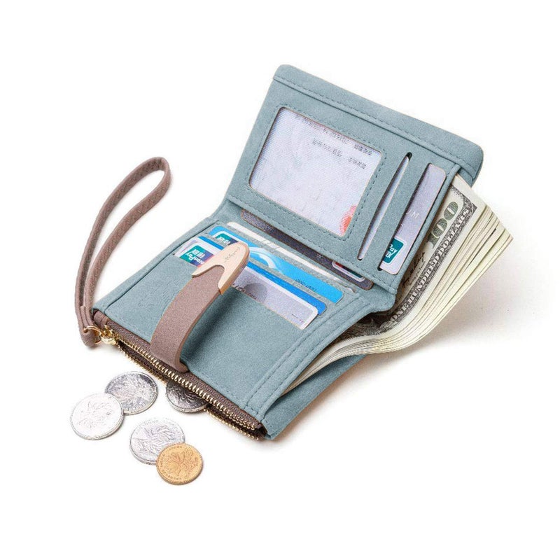 محفظة نسائية أنيقة بتقنية RFID مع حزام معصم، أزرق فاتح - Image 2