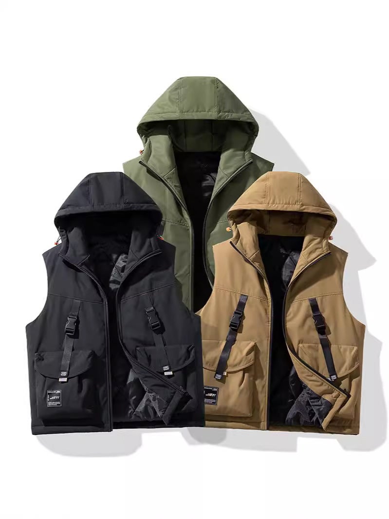 Cotton Vest Retro Multi-Pocket Workwear Vest Men'S Trendy Brand Street Loose Outer Wear Plus Fertilizer Extending Cotton Jacket - Image 2
