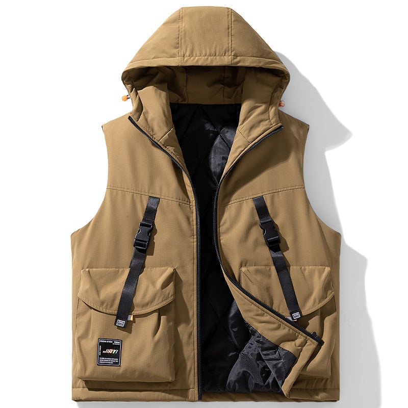 Cotton Vest Retro Multi-Pocket Workwear Vest Men'S Trendy Brand Street Loose Outer Wear Plus Fertilizer Extending Cotton Jacket - Image 1