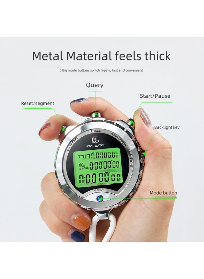 Generic Luminous Metal Stopwatch Timer For Training Fitness Sports Exercise Judging Swimming Track Field Outdoor Sports-Display Accuracy:YS-610L 10 Memories  - Image 3