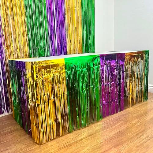Giftexpress 2pk Mardi Gras Metallic Fringe Table Skirts Mardi Gras Party Table Skirt Mardi Gras Table Decoration