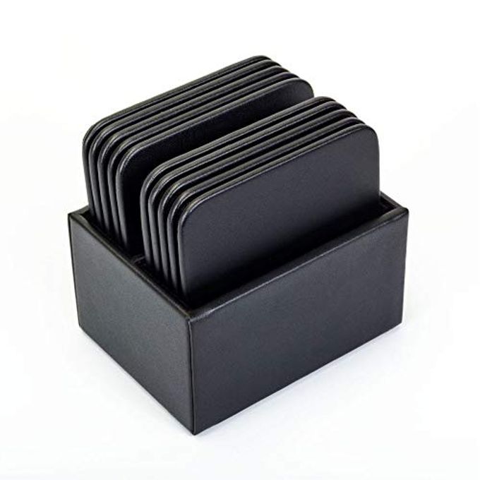 Dacasso A1043 Leather 10 Square Coaster Set with Holder Black - Image 4