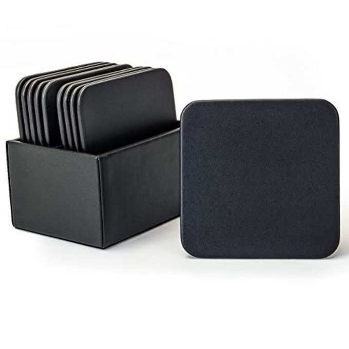 Dacasso A1043 Leather 10 Square Coaster Set with Holder Black - Image 5