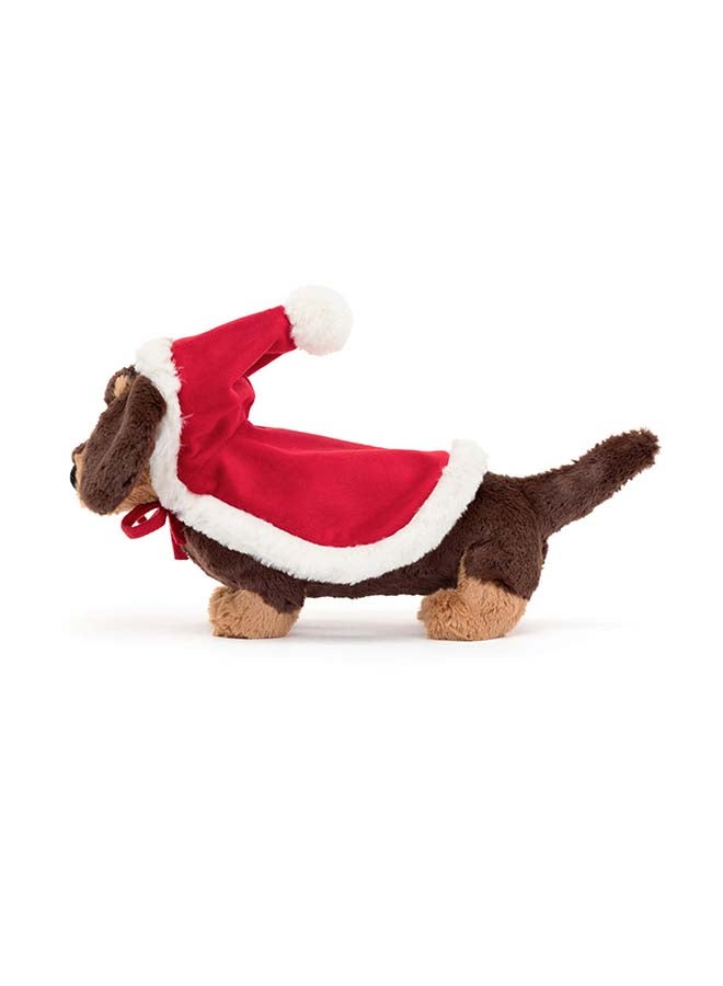 Jellycat كلب النقانق أوتو الدافئ الشتوي - دمية داشهند ناعمة بغطاء وقبعة سانتا حمراء - لعبة عطلة للأطفال بحجم 19 سم، للزينة والهدايا - Image 3