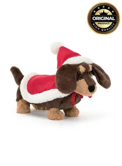 Jellycat كلب النقانق أوتو الدافئ الشتوي - دمية داشهند ناعمة بغطاء وقبعة سانتا حمراء - لعبة عطلة للأطفال بحجم 19 سم، للزينة والهدايا - Image 1
