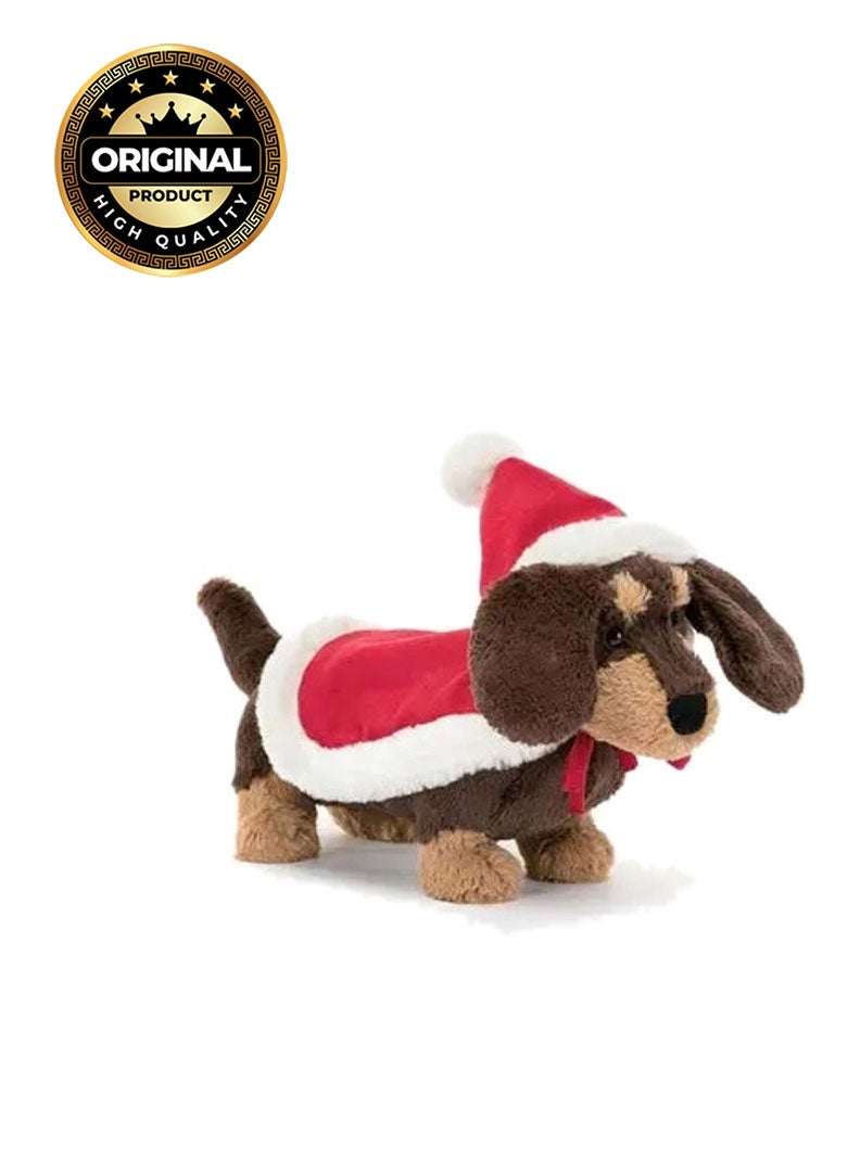Winter Warmer Otto Sausage Dog – Soft Christmas Dachshund Plush in Red Santa Cape & Hat – 19cm Holiday Toy for Kids, Décor & Gifting