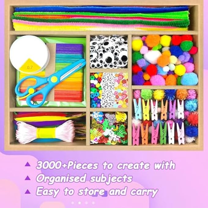 VLUSSO 3000 PIECES CRAFT SET CHILDREN DIY CRAFT CASE CRAFT SUPPLIES MATERIAL SET WITH PIPE CLEANER GOOGLY EYES CREATIVE SCRAPBOOKING CRAFT BOX FOR GIRLS BOYS 4 5 6 7 8 YEARS GIFT - Image 4