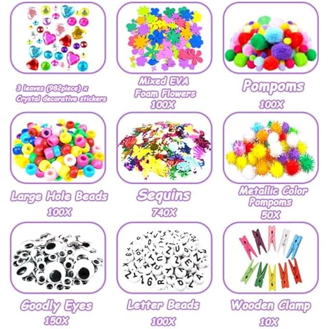 VLUSSO 3000 PIECES CRAFT SET CHILDREN DIY CRAFT CASE CRAFT SUPPLIES MATERIAL SET WITH PIPE CLEANER GOOGLY EYES CREATIVE SCRAPBOOKING CRAFT BOX FOR GIRLS BOYS 4 5 6 7 8 YEARS GIFT - Image 5