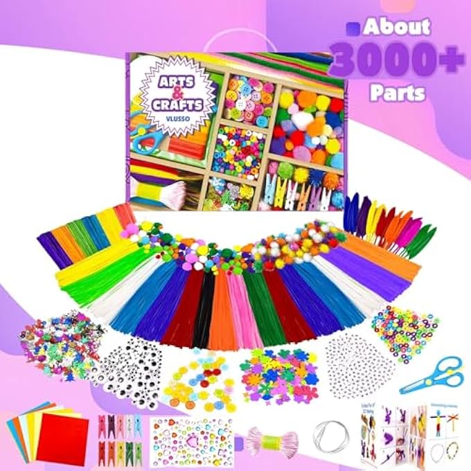 VLUSSO 3000 PIECES CRAFT SET CHILDREN DIY CRAFT CASE CRAFT SUPPLIES MATERIAL SET WITH PIPE CLEANER GOOGLY EYES CREATIVE SCRAPBOOKING CRAFT BOX FOR GIRLS BOYS 4 5 6 7 8 YEARS GIFT - Image 3