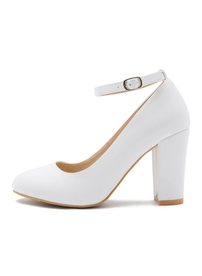 fereshte Women's Mary Jane Shoes Low Block Heel Round Toe Dress Office Work Church Pumps Matte White 45 - Insole Length: 27.5cm/10.83 inch - US 11 - Image 5