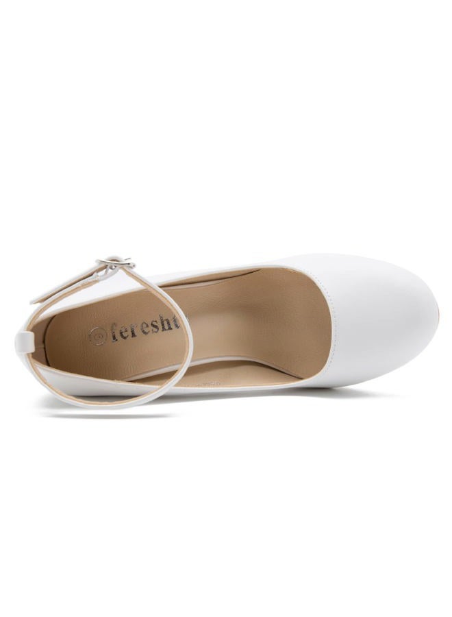 fereshte Women's Mary Jane Shoes Low Block Heel Round Toe Dress Office Work Church Pumps Matte White 45 - Insole Length: 27.5cm/10.83 inch - US 11 - Image 4