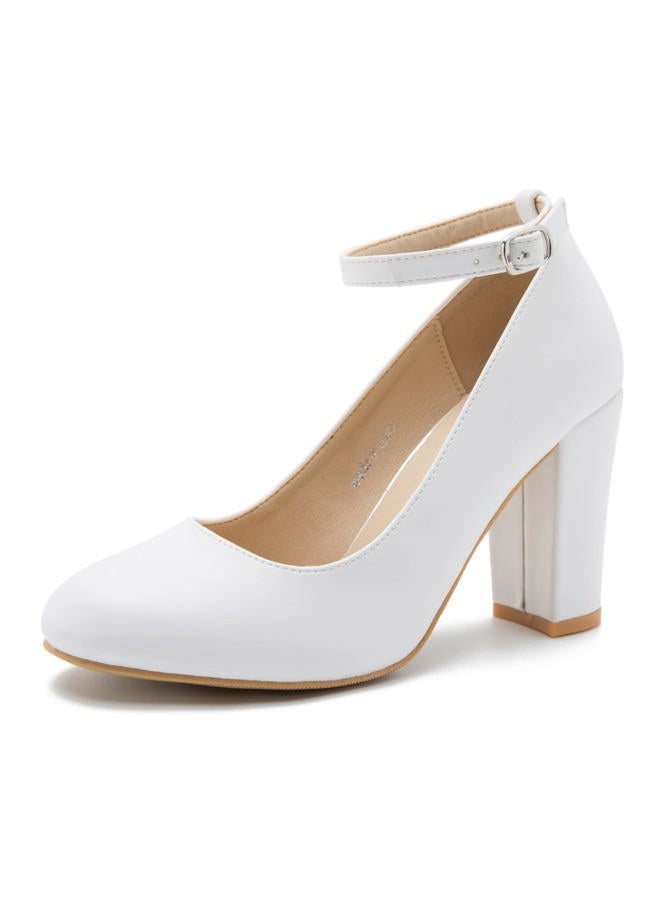 fereshte Women's Mary Jane Shoes Low Block Heel Round Toe Dress Office Work Church Pumps Matte White 45 - Insole Length: 27.5cm/10.83 inch - US 11 - Image 1
